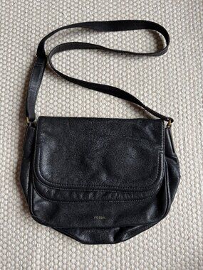 Fossil | Black Leather Crossbody Purse Bag | Minimal Classic
